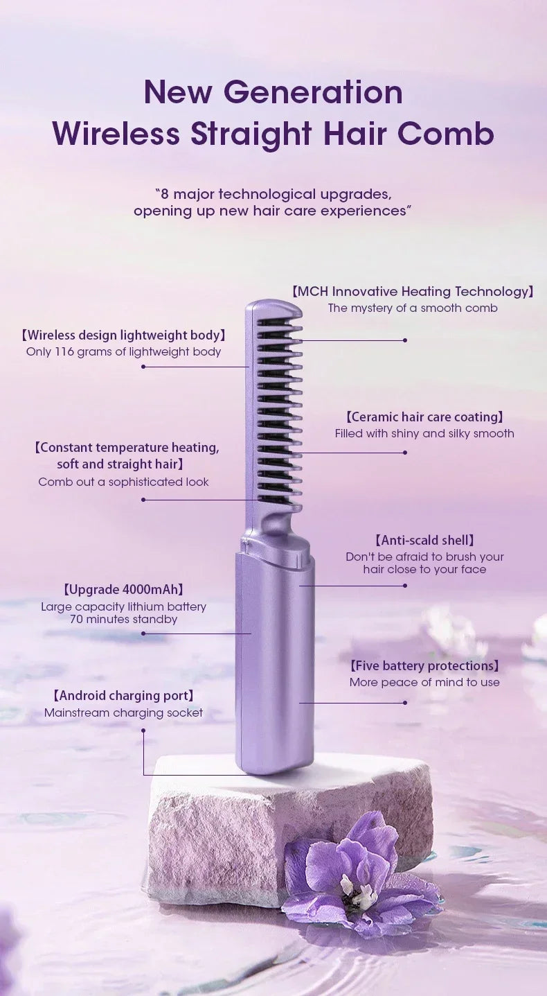2-in-1 Hair Styling Brush, Straightener